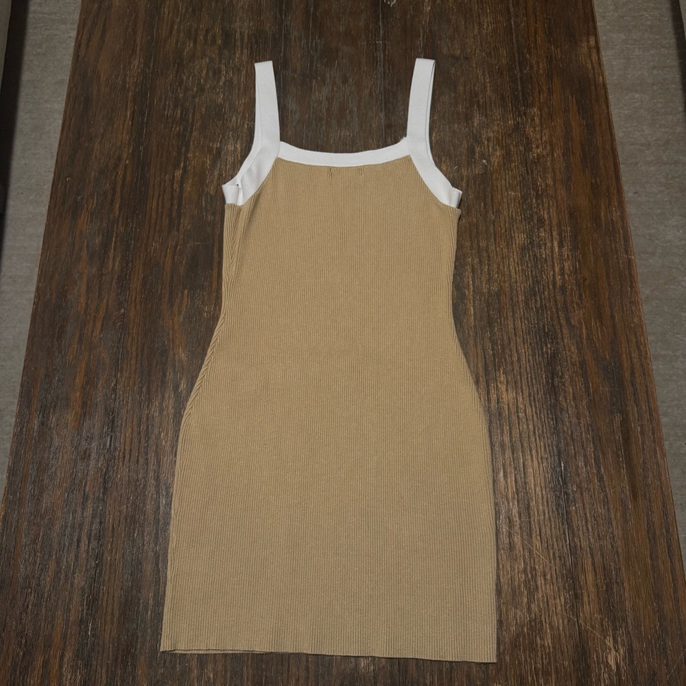 Lulus Ribbed Bodycon Tank Dress in Tan & White – Size M - Picture 3 of 4